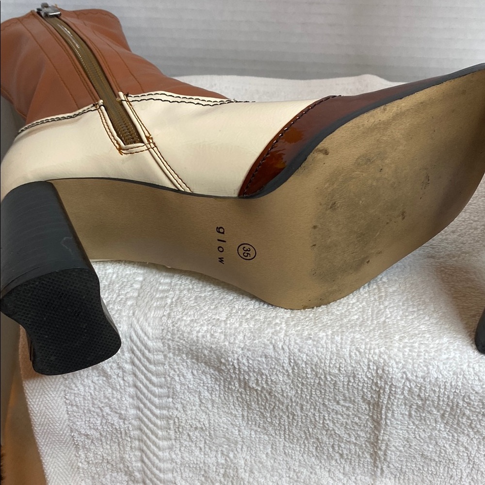 Two-Tone Heeled Boots - Brown and Cream - Picture 3 of 7